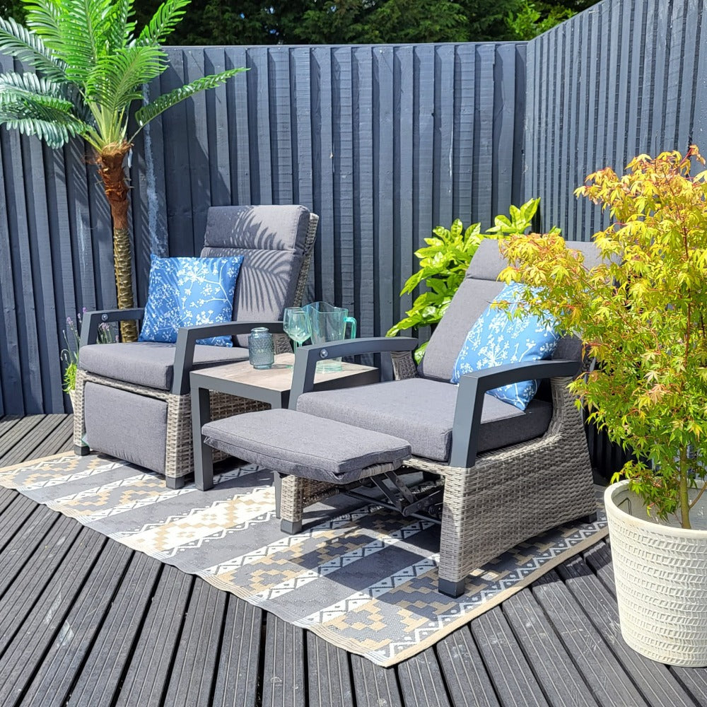 Wide Reclining Bistro with Integrated Footstools in Grey - Kendal by Vila