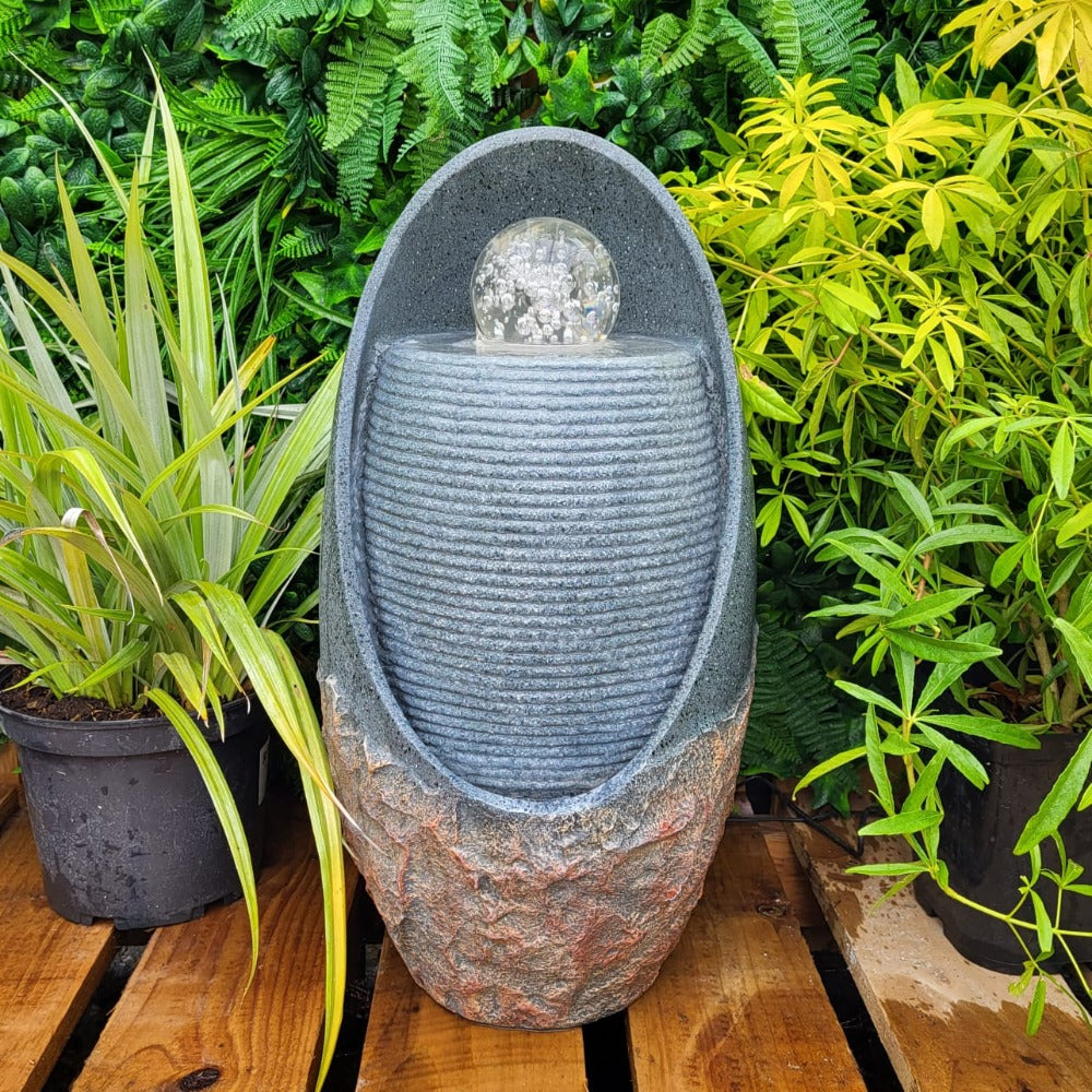 Alimos Colour Changing Oval Water Feature with Fountain - No Plumbing Required