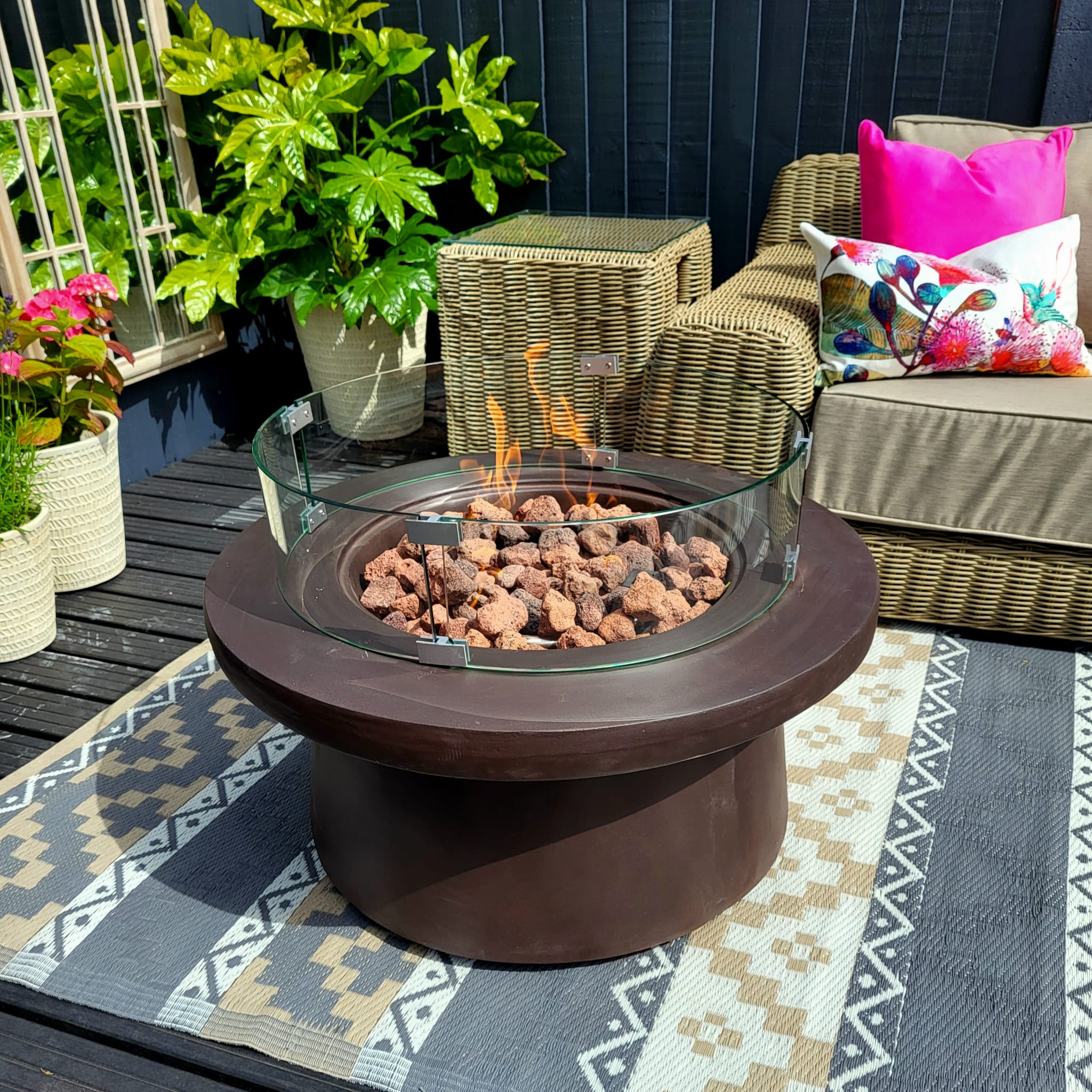 San Antonio Gas Firepit Bowl in Brown - FREE Wind Guard