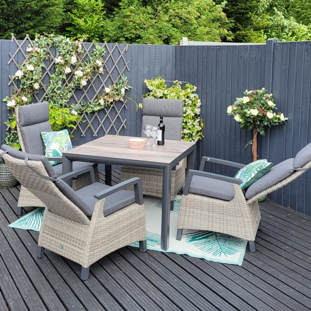 Outdoor Dining 4 Seat Reclining in Grey - Kendal By Vila
