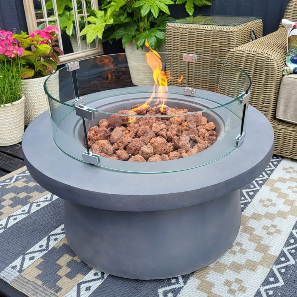 San Antonio Gas Firepit Bowl in Grey - FREE Wind Guard