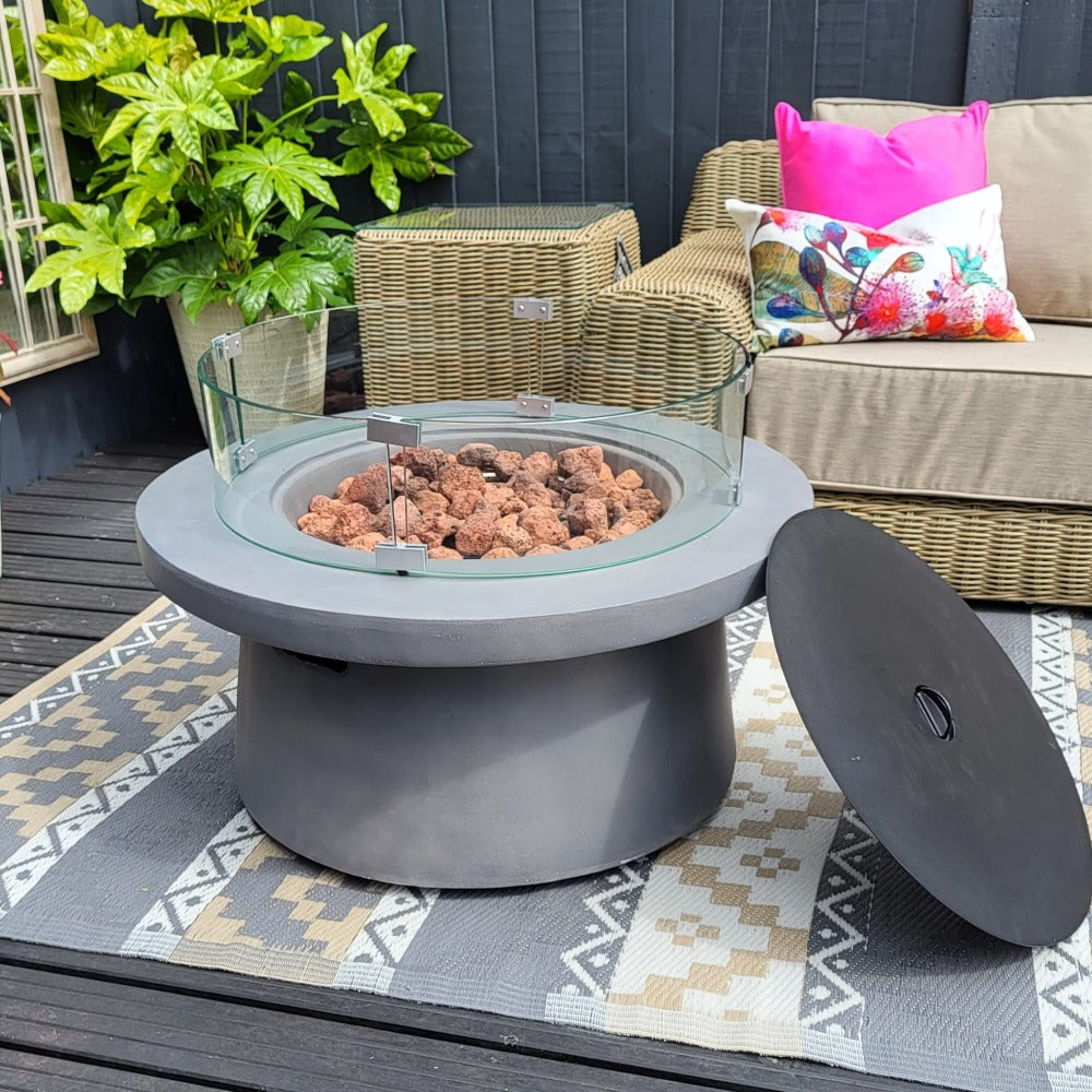 San Antonio Gas Firepit Bowl in Grey - FREE Wind Guard