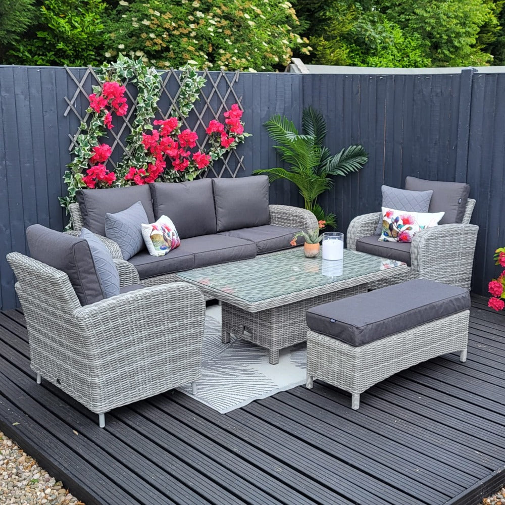 Outdoor Lounge with Adjustable Table in Grey - Club By Harbo - Warehouse Clearance