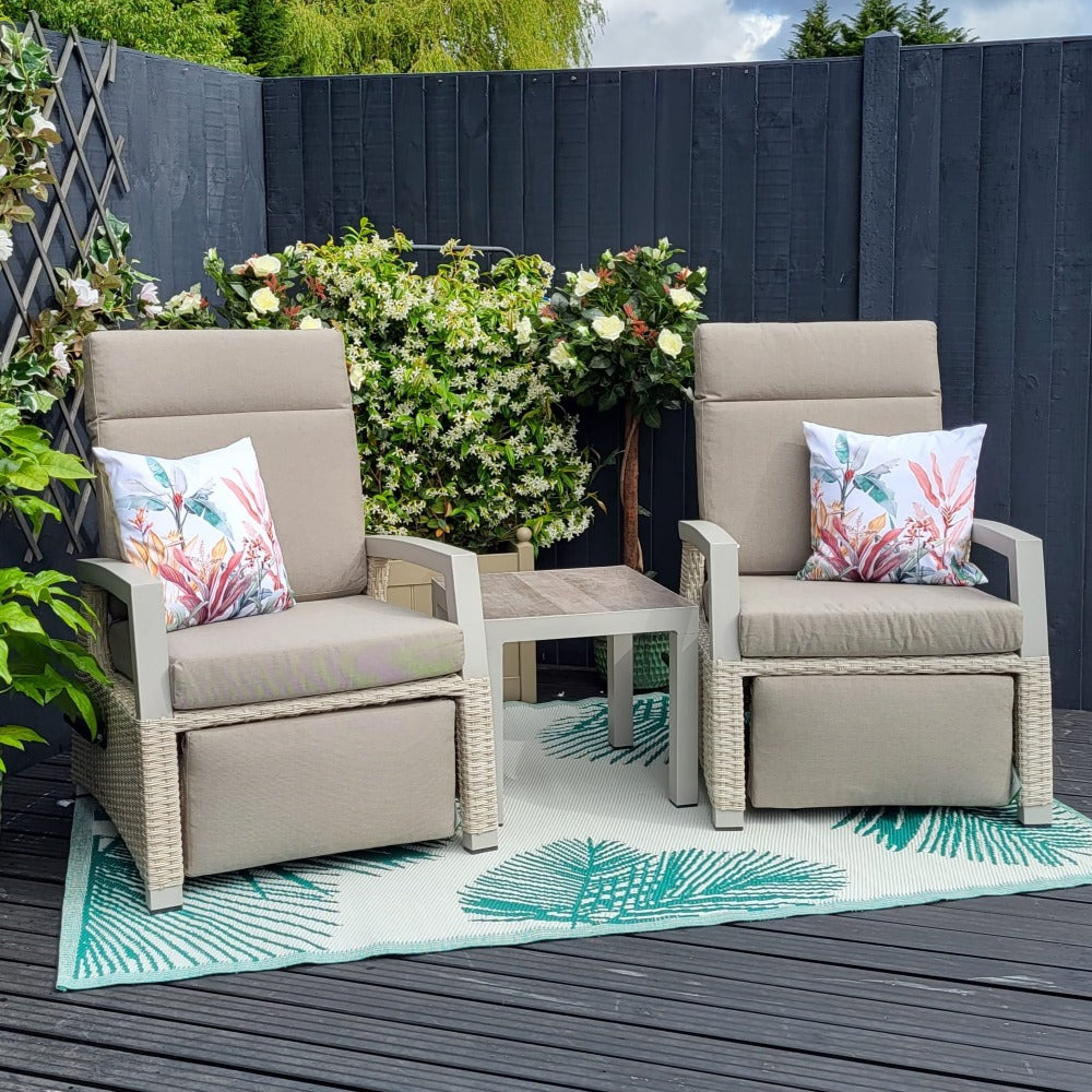 Wide Reclining Bistro with Integrated Footstools in Natural - Kendal By Vila