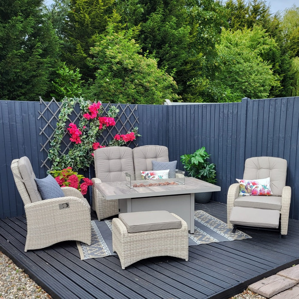 Rocking & Reclining Lounge Set with Firepit Table in Natural - Bowness By Vila