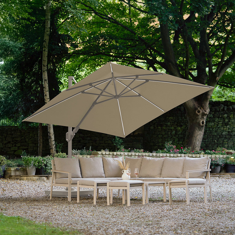 Glow Challenger T2 3m Square Sandstone / Champagne Free Arm Parasol | Pacific Lifestyle