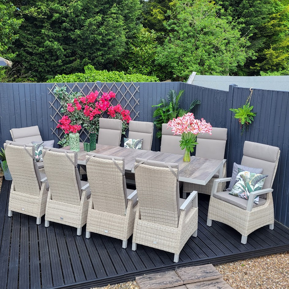 Outdoor Dining 10 Seat Reclining and Extending in Natural - Kendal By Vila