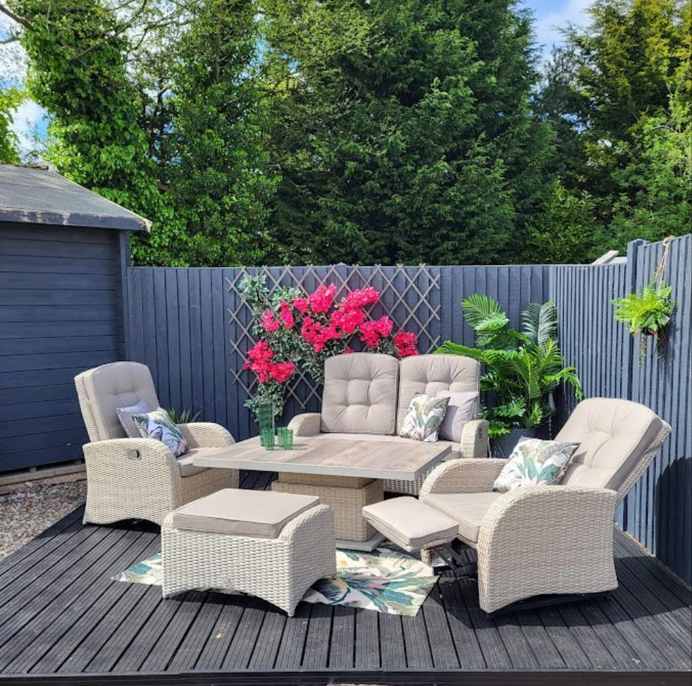 Rocking & Reclining Lounge Set with Adjustable Table in Natural - Bowness By Vila