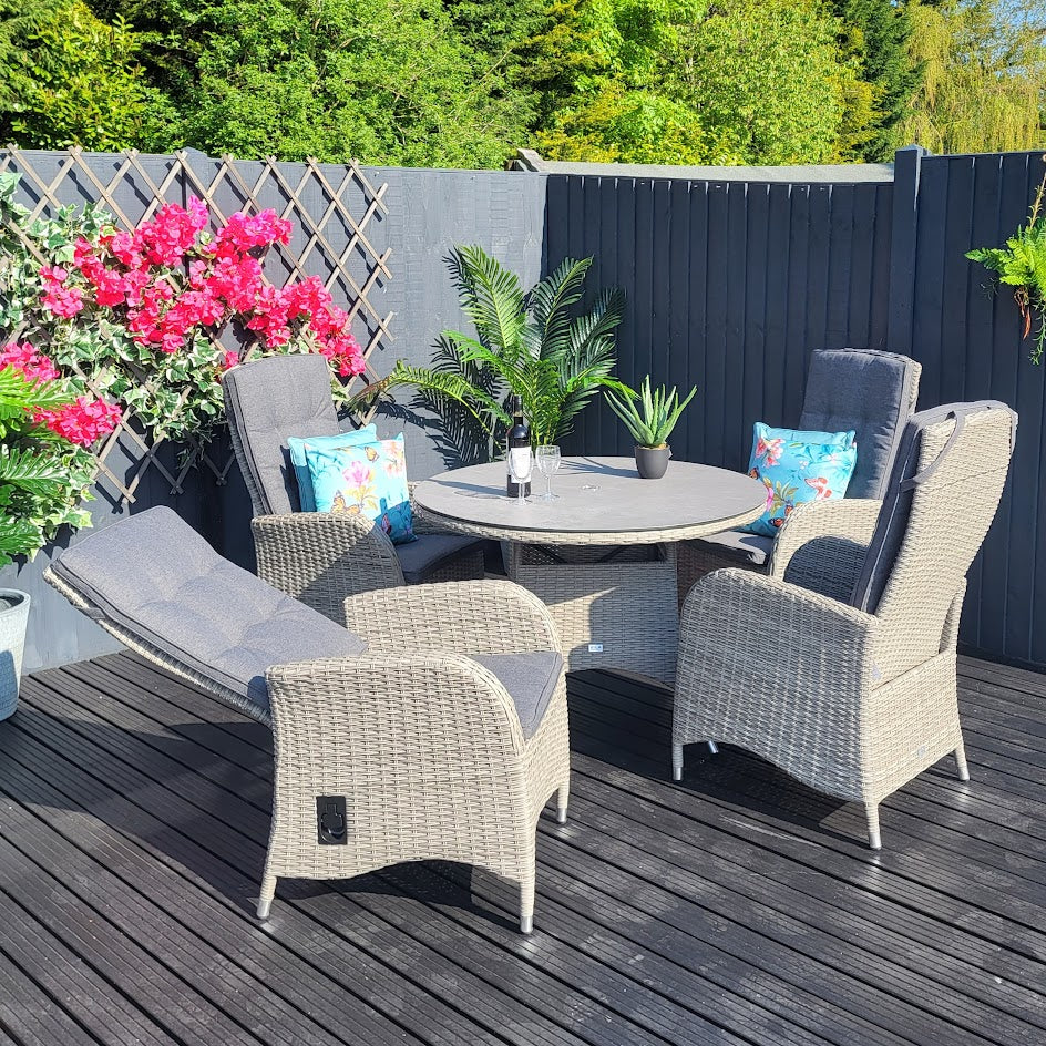 Outdoor 4 Seat Reclining Round Dining Set in Grey - Ambleside By Vila