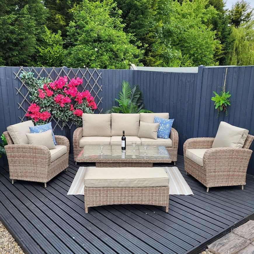 Outdoor Lounge Set with Adjustable Table in Heather Beige - Haven Cotswold By Harbo