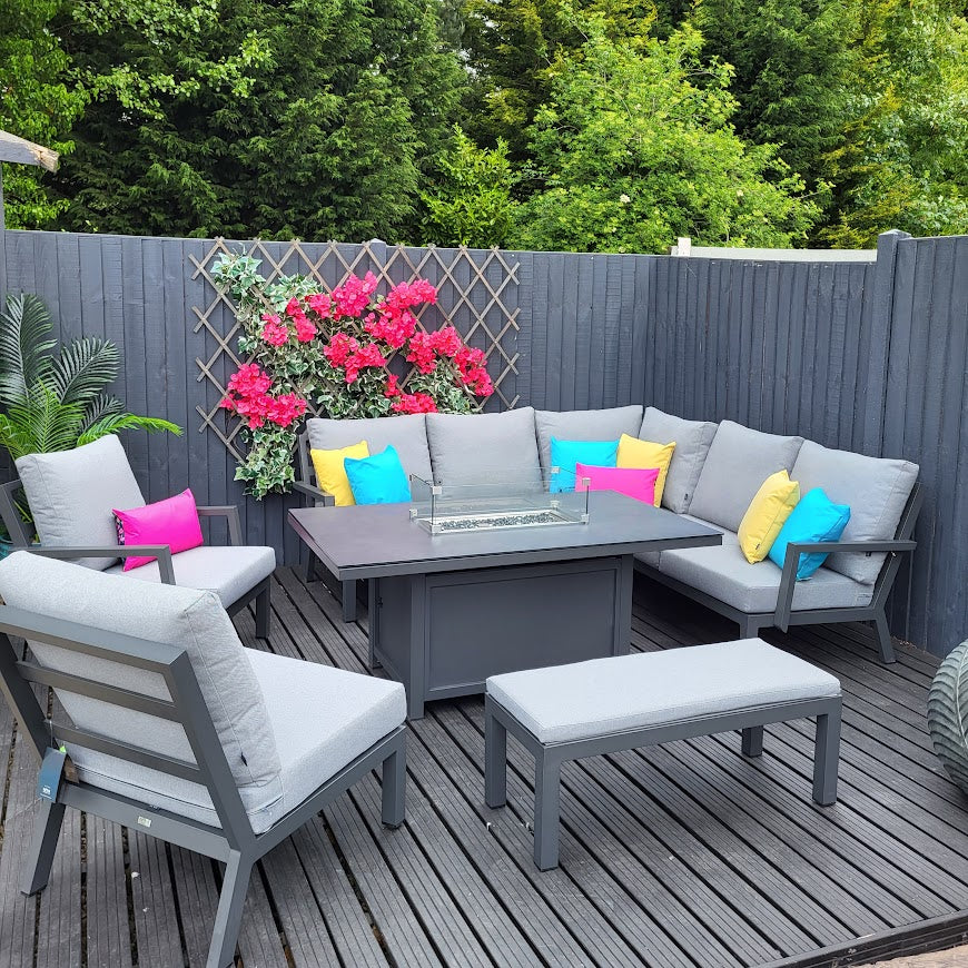 Outdoor Modular Corner with Firepit Table in Grey Aluminium - Vogue by Nova