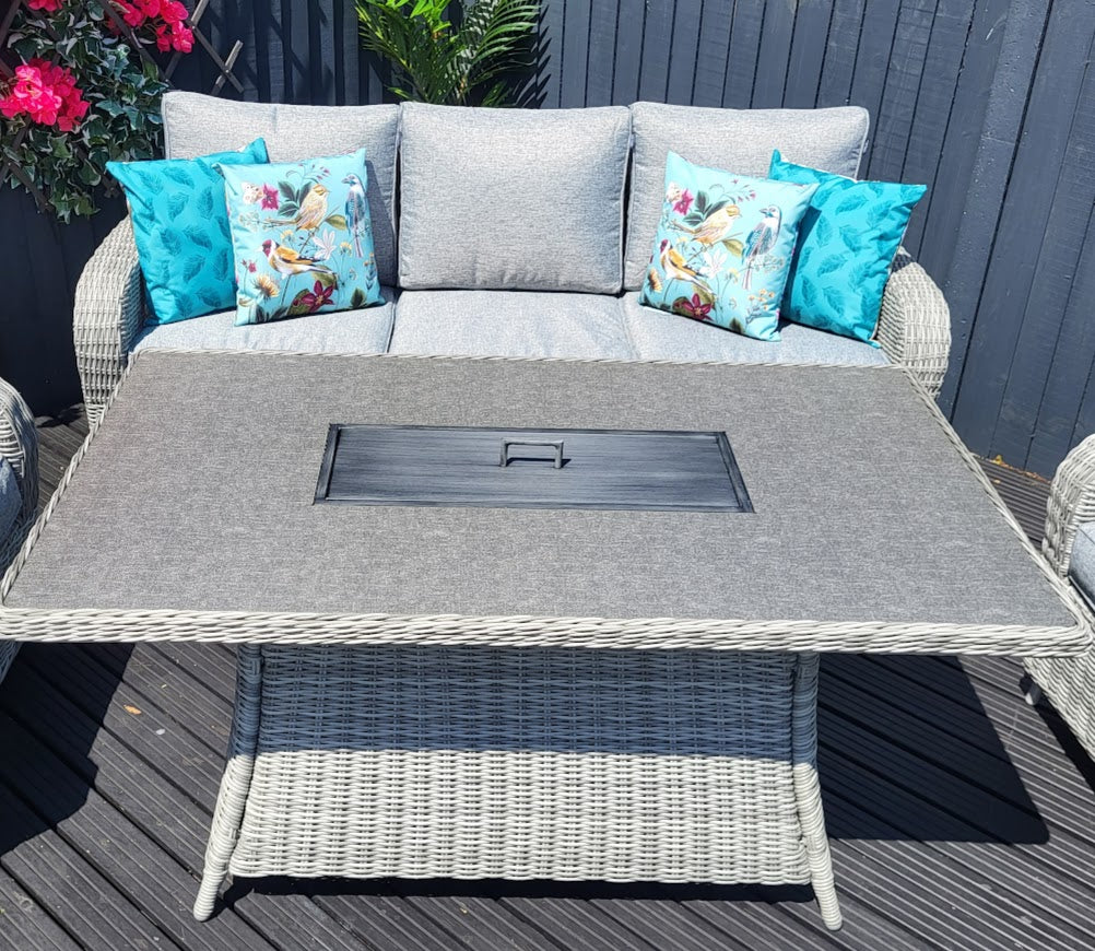 Outdoor Lounge Set with Firepit in Grey (Light Grey Cushions) - Club By Harbo