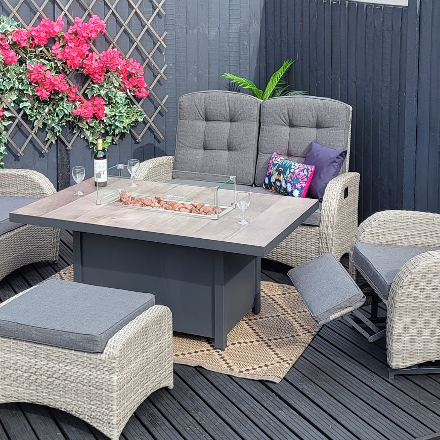 Rocking & Reclining Lounge Set with Firepit in Grey - Bowness By Vila