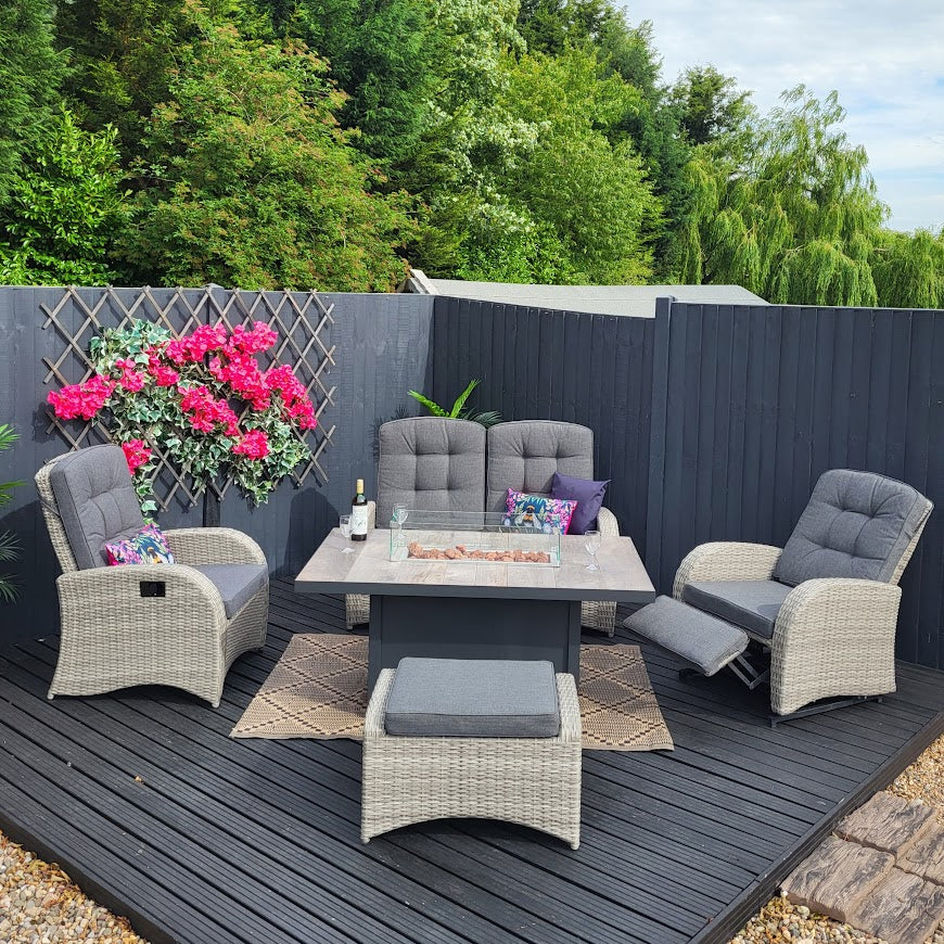 Reclining Lounge Set with Firepit in Grey - Bowness By Vila