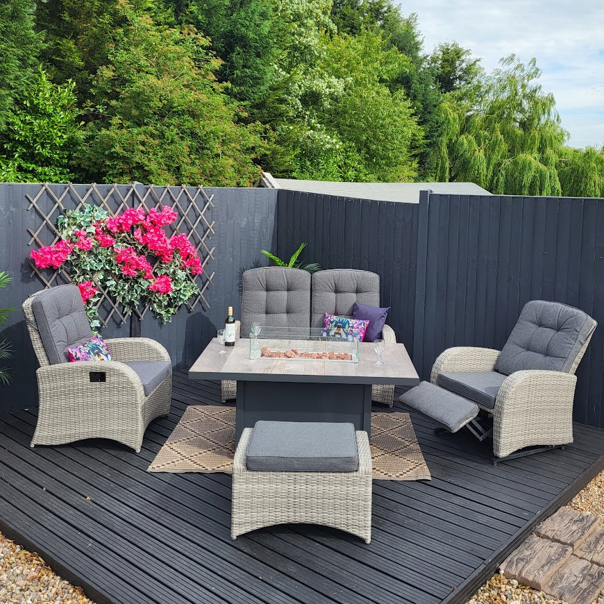 Rocking & Reclining Lounge Set with Firepit in Grey - Bowness By Vila