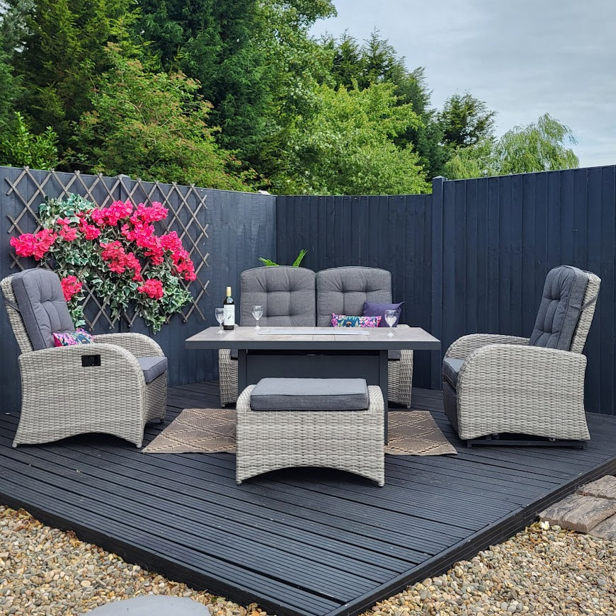 Rocking & Reclining Lounge Set with Firepit in Grey - Bowness By Vila
