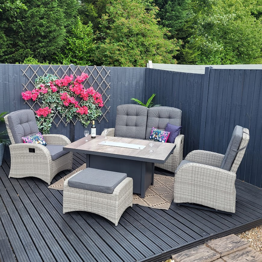 Rocking & Reclining Lounge Set with Firepit in Grey - Bowness By Vila