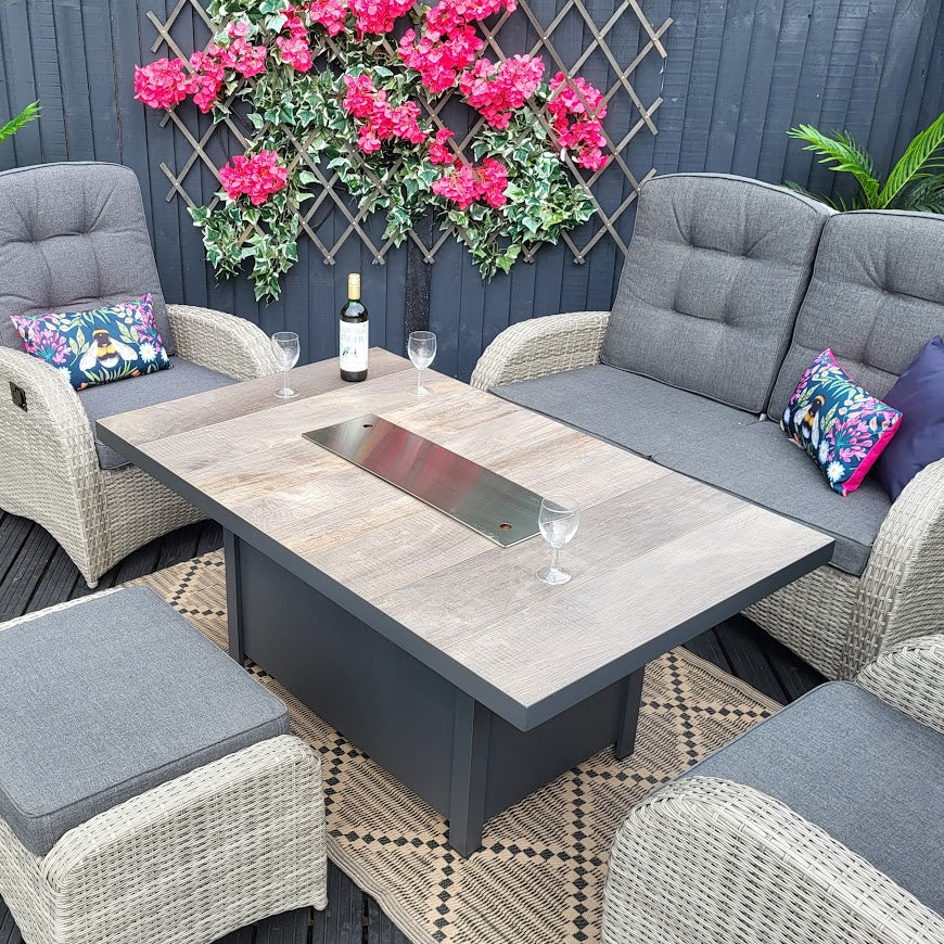 Rocking & Reclining Lounge Set with Firepit in Grey - Bowness By Vila