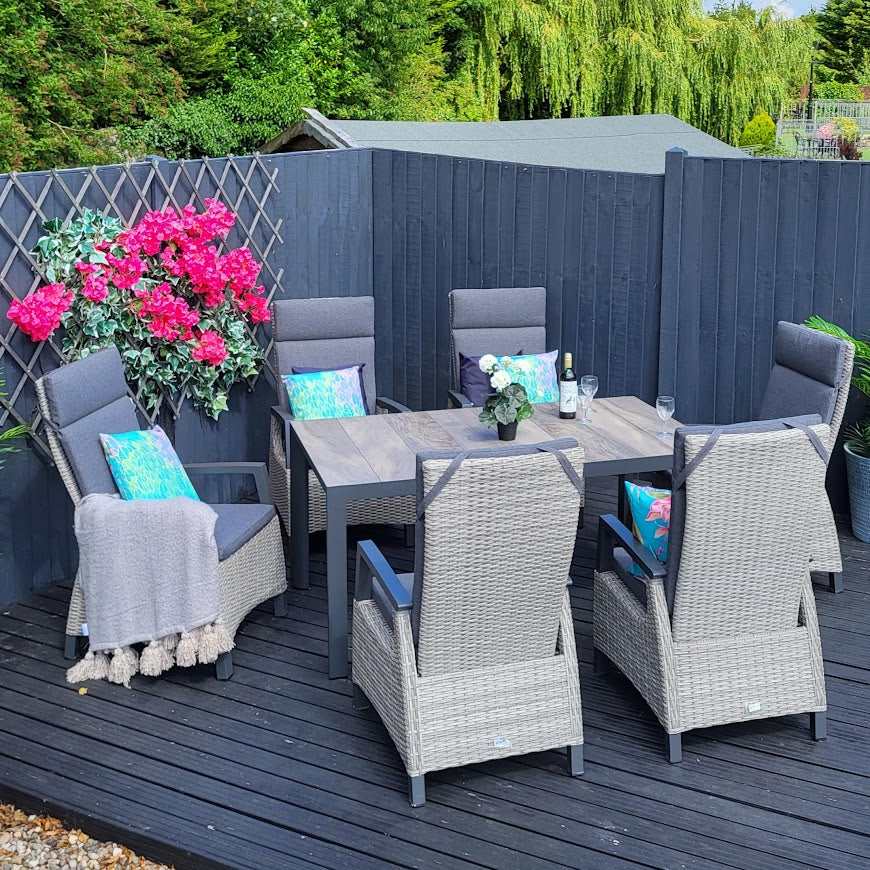 Outdoor Dining 6 Seat Reclining in Grey - Kendal By Vila
