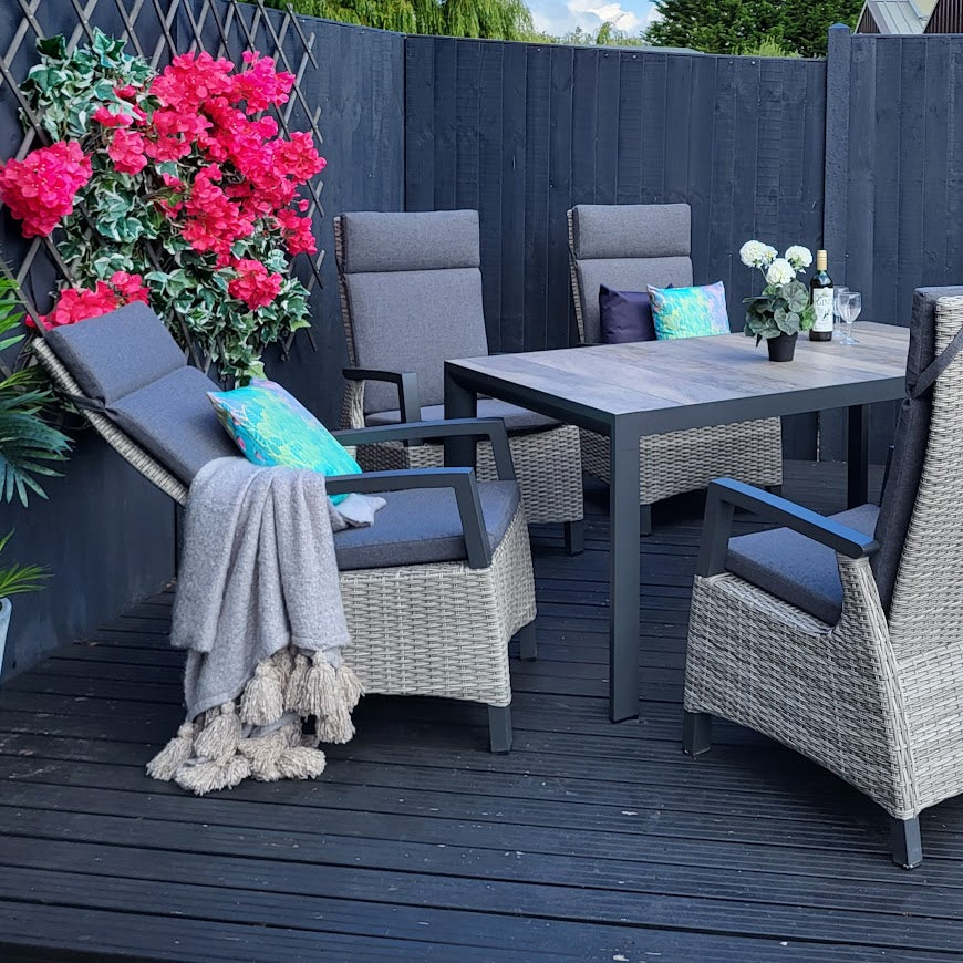 Outdoor Dining 6 Seat Reclining in Grey - Kendal By Vila