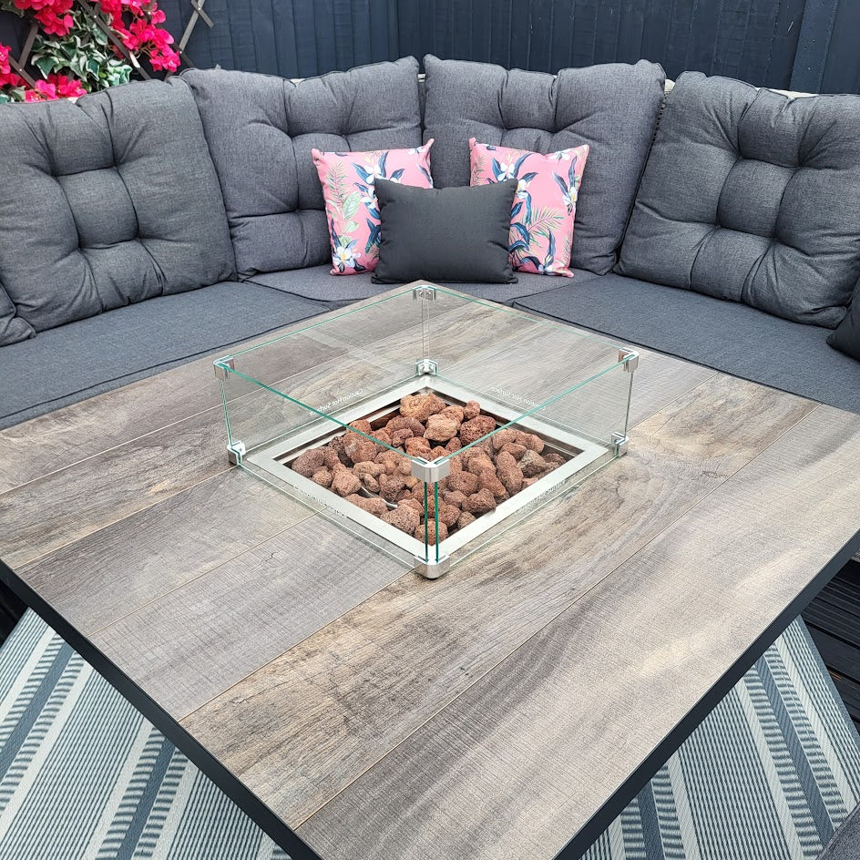 Large Corner Set with Firepit Table in Grey - Langdale By Vila