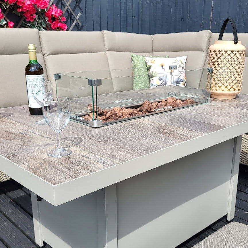 Reclining Lounge Set with Firepit in Natural - Bowness By Vila