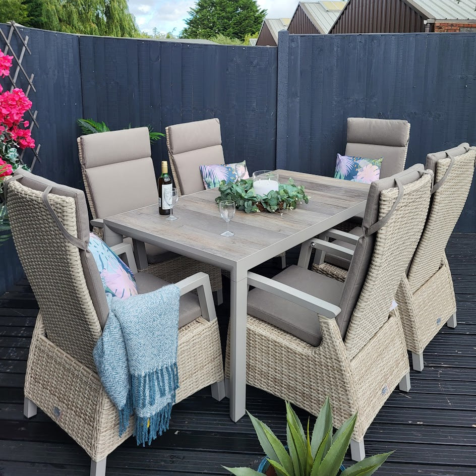 Outdoor Dining 6 Seat Reclining in Natural - Kendal By Vila