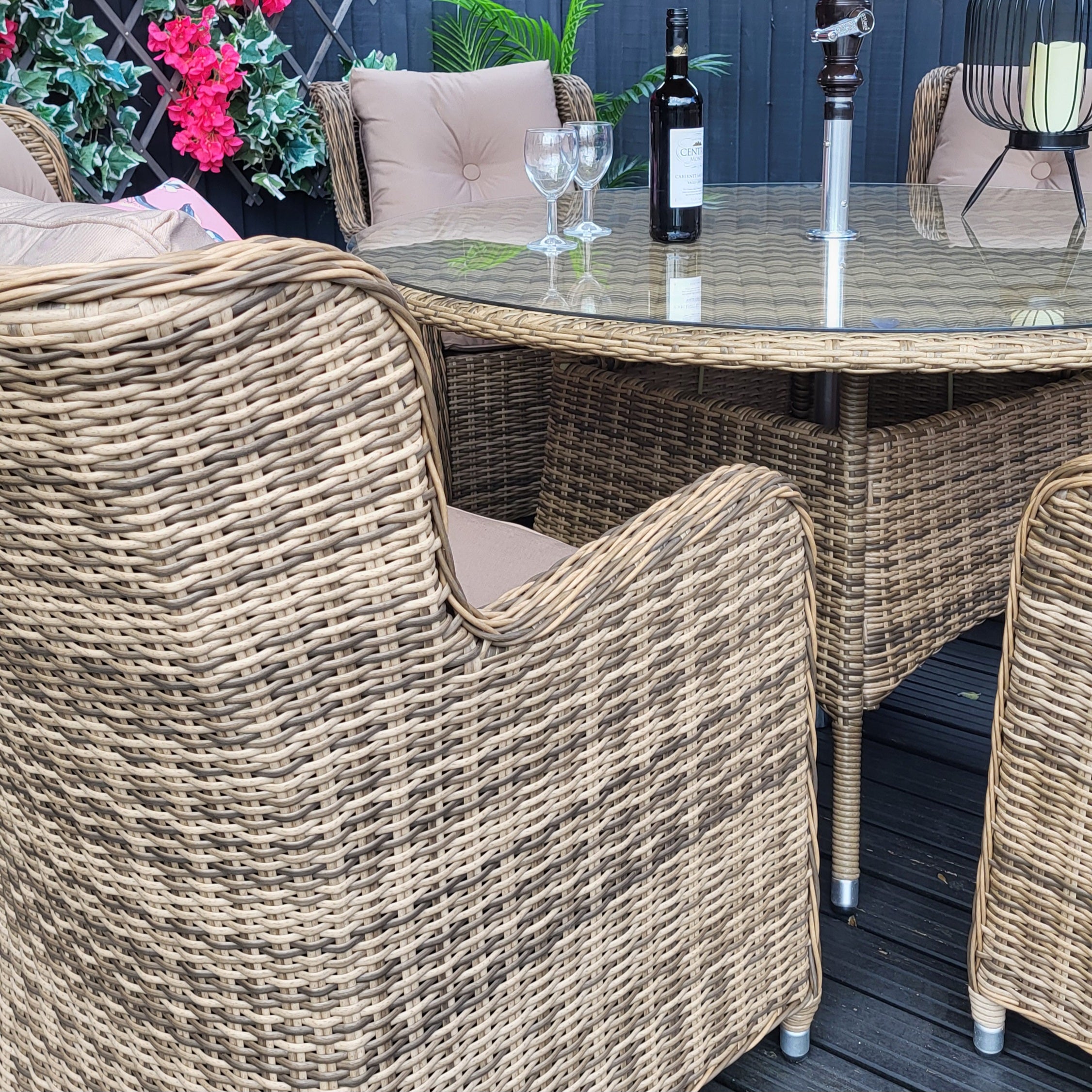 Outdoor 6 Seat Round Dining Set in Natural - Seville By Katie Blake