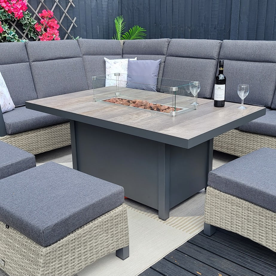 Outdoor Modular Corner with Firepit Table in Grey - Kendal By Vila