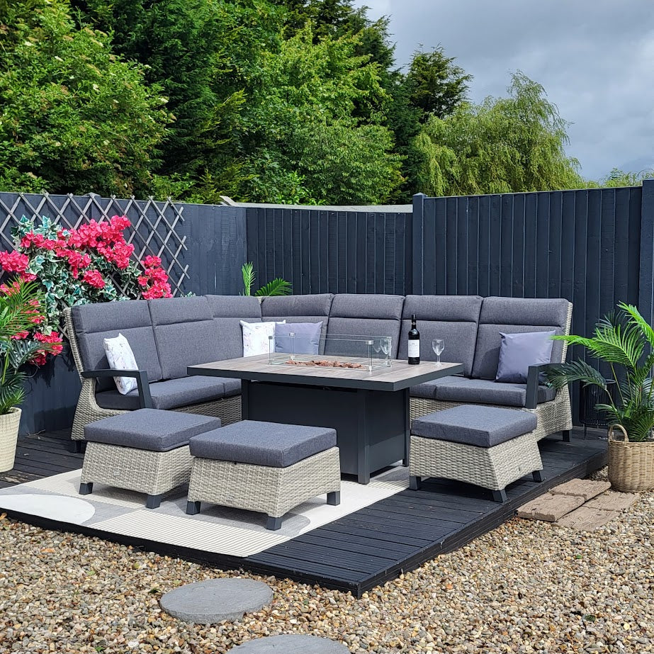 Outdoor Modular Corner with Firepit Table in Grey - Kendal By Vila