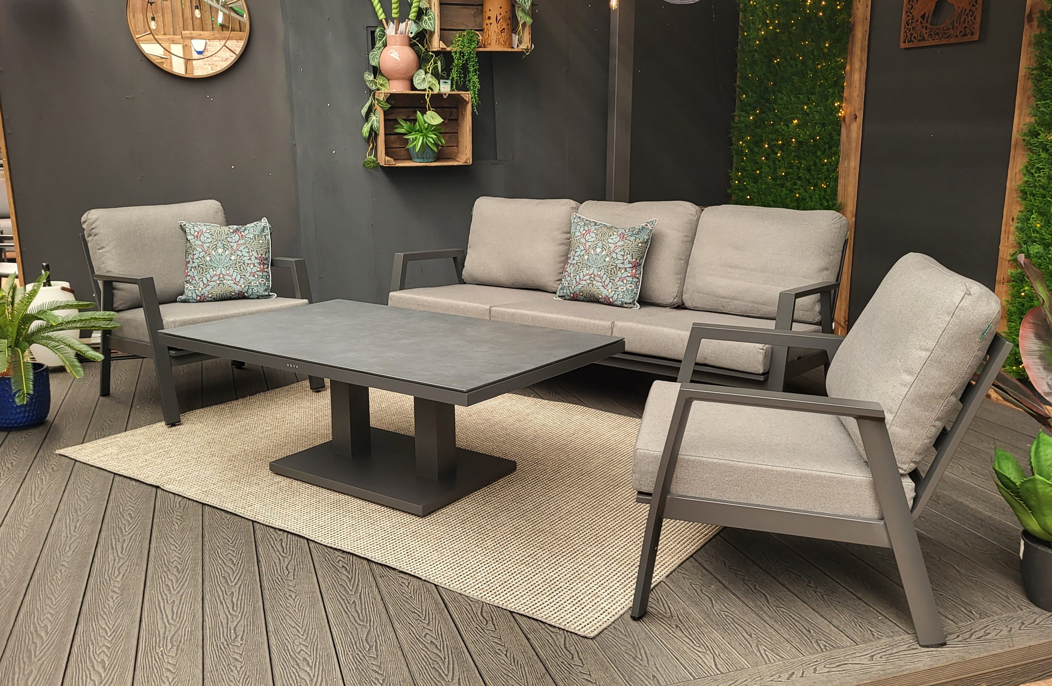 Phoenix Lounge Dining Set with Rectangular Rising Table in Grey | Nova