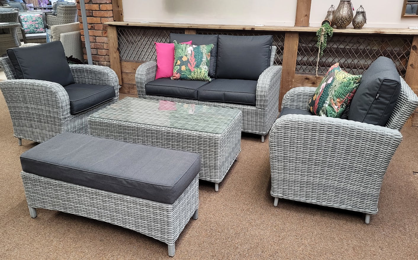 Club Outdoor 2 Seat Lounge Set with Coffee Table & Bench | Harbo