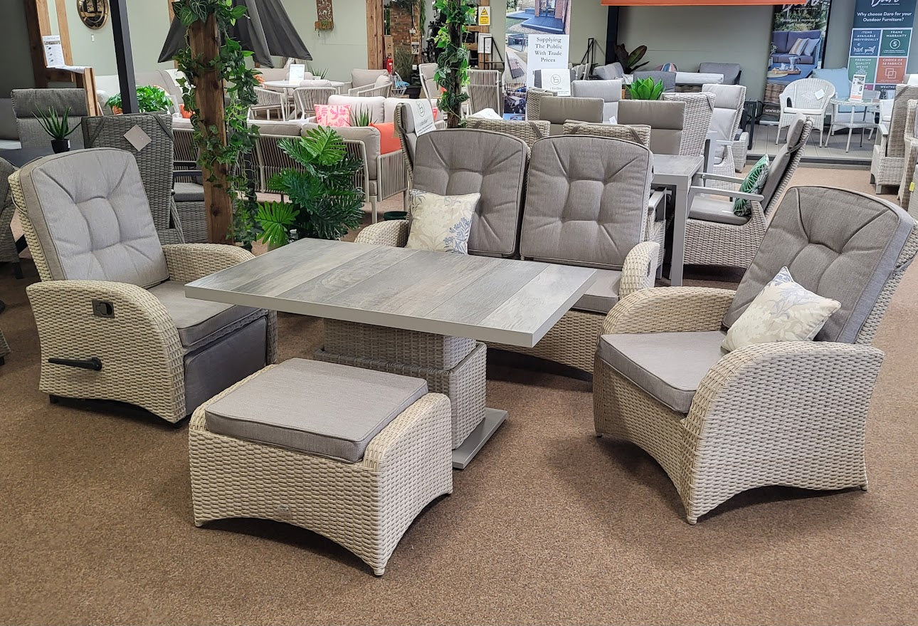 Rocking & Reclining Lounge Set with Adjustable Table in Ecru | Bowness By Vila