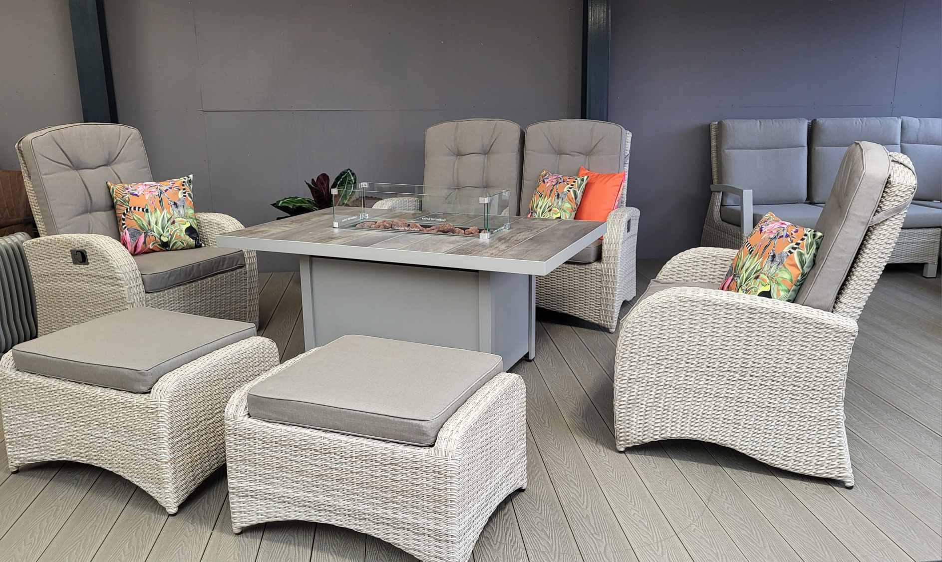 Reclining Lounge Set with Firepit in Natural - Bowness By Vila