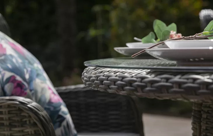 Seville 6 Seat Dining Round Fire Pit Set in Grey | Katie Blake (Free Cover)