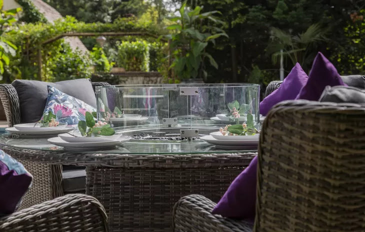 Seville 6 Seat Dining Round Fire Pit Set in Grey | Katie Blake (Free Cover)