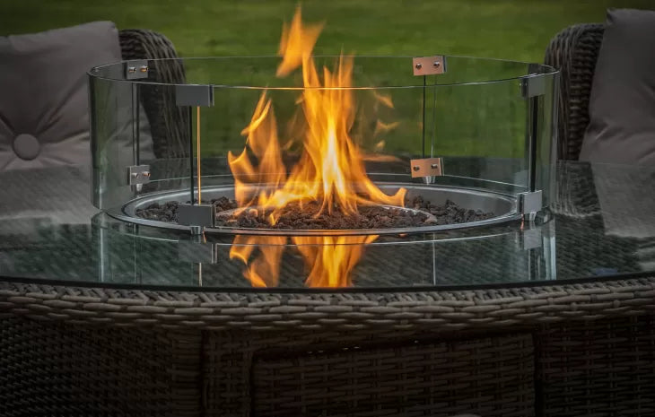 Seville 6 Seat Dining Round Fire Pit Set in Natural | Katie Blake (Free Cover)