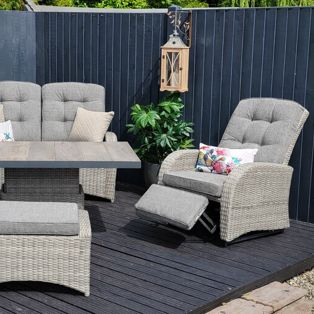 Rocking & Reclining Lounge Set with Adjustable Table in Pewter | Bowness By Vila