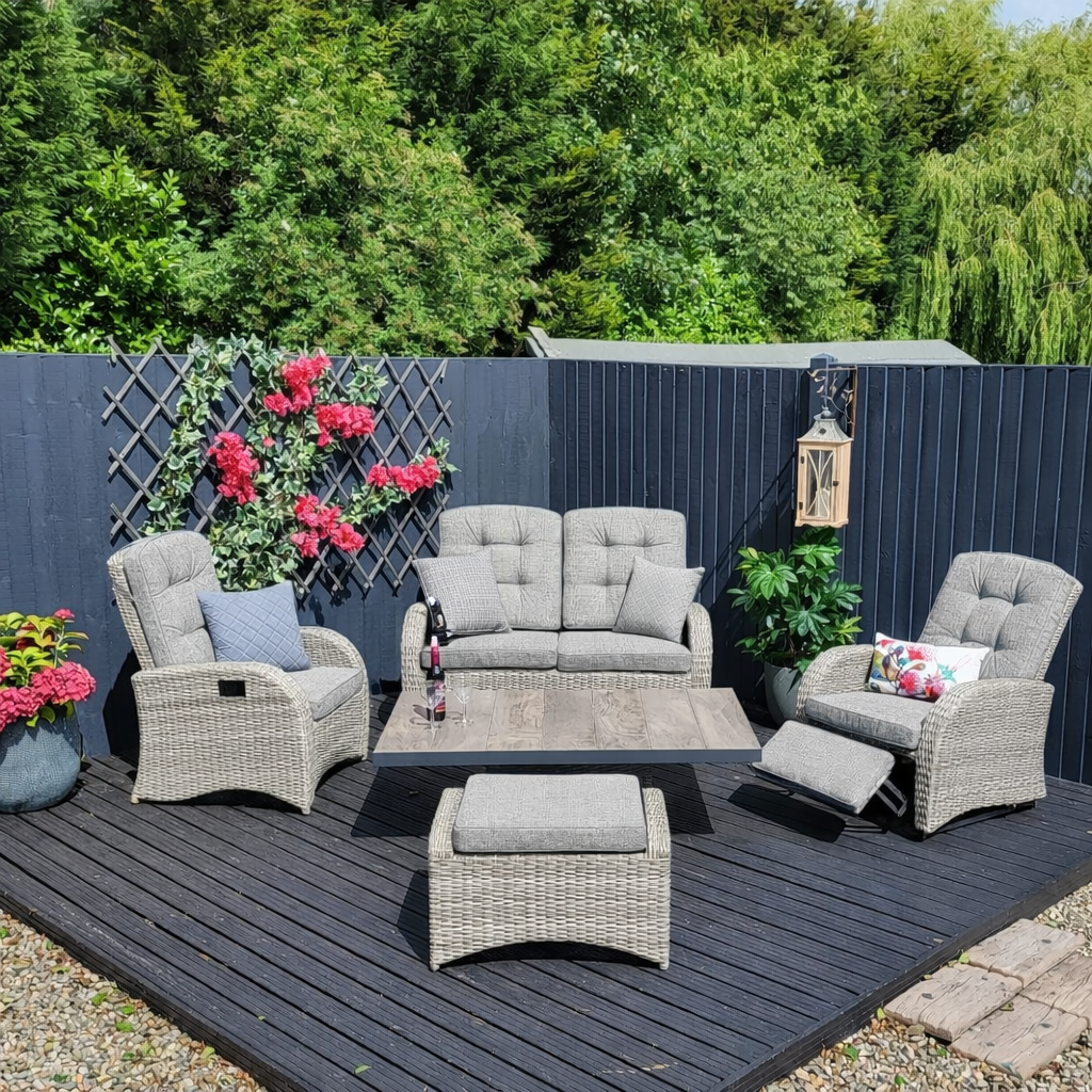 Rocking & Reclining Lounge Set with Adjustable Table in Pewter | Bowness By Vila