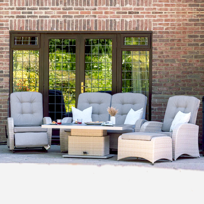 Rocking & Reclining Lounge Set with Adjustable Table in Natural - Bowness By Vila