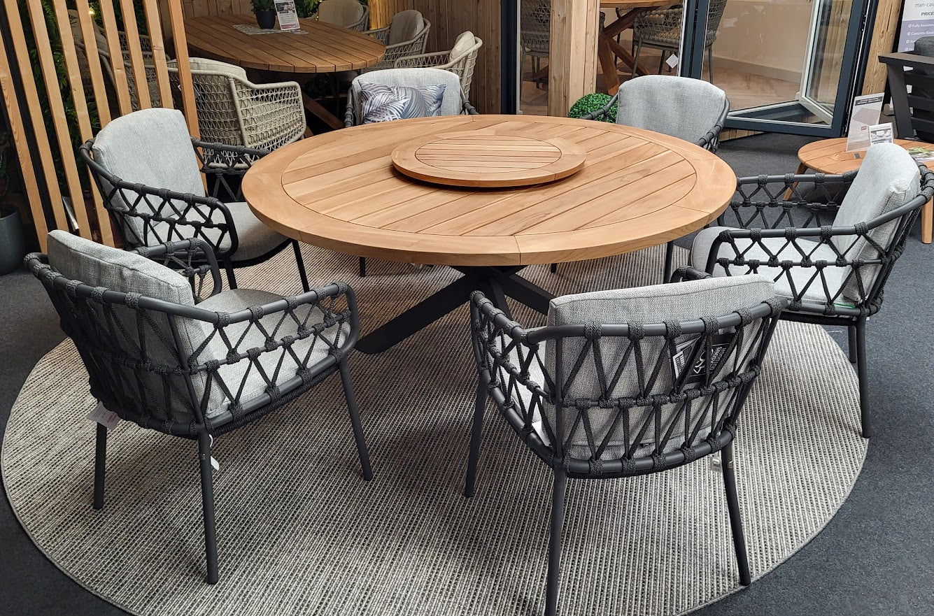 Calpi Dining Set with Prado Teak Table & Lazy Susan by 4 Seasons Outdoor