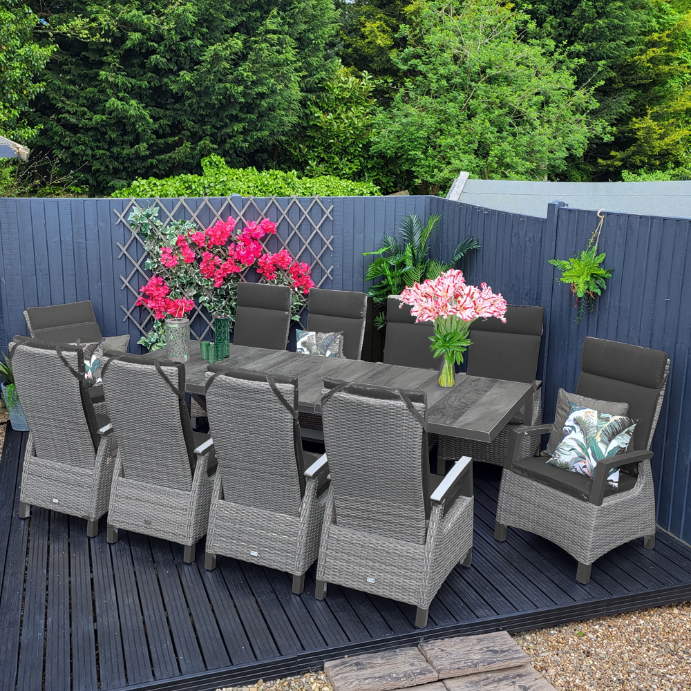 Outdoor Dining 10 Seat Reclining and Extending in Grey - Kendal By Vila