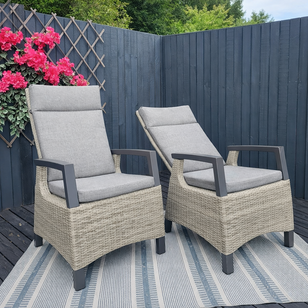 Kendal Outdoor Reclining Dining Chairs in Pewter By Vila - All Weather (Pack of 2)