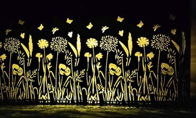 Large Solar Wall Art Garden Decoration Rustic Gold Wild Flowers Warm White 45cm