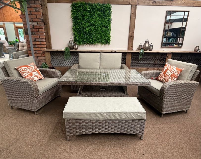 Haven Cotswold Outdoor 2 Seat Lounge Set with Height Adjustable Table and Bench | Harbo