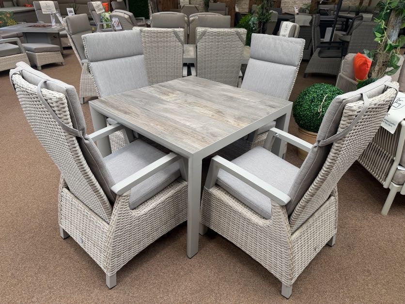 Kendal 4 Seat Outdoor Reclining Dining Set All Weather in Ecru | Vila