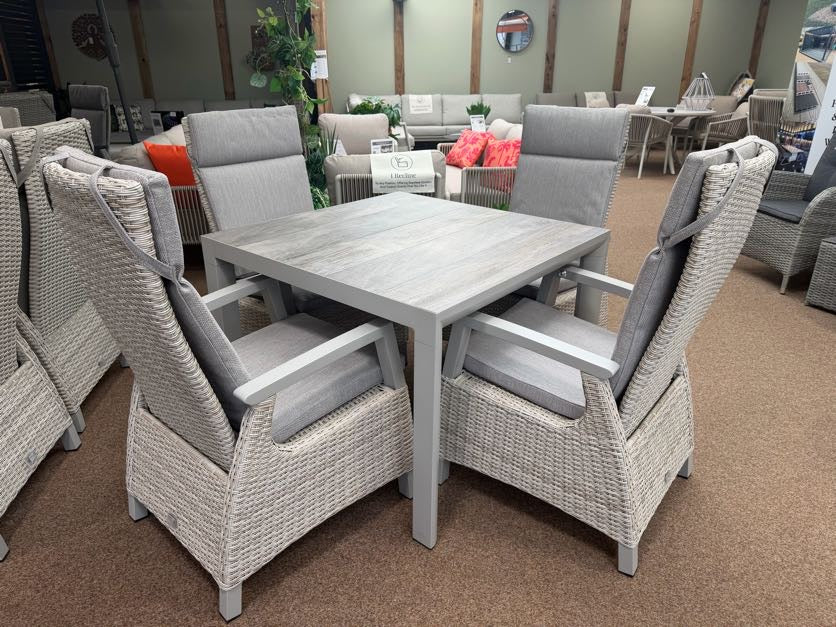 Kendal 4 Seat Outdoor Reclining Dining Set All Weather in Ecru | Vila