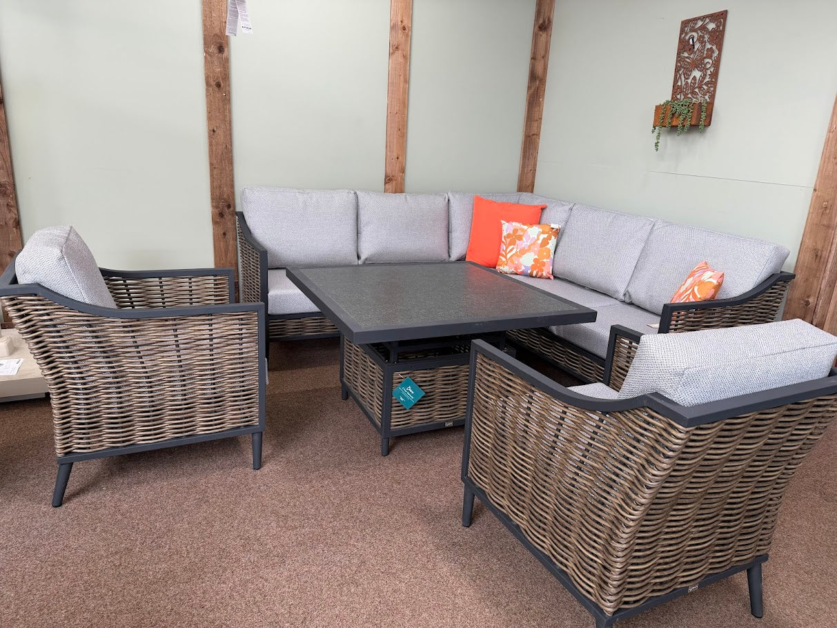 Langley Outdoor Corner with Lounge Chairs - Cushions Aqua Clean Zuma Grey | Daro