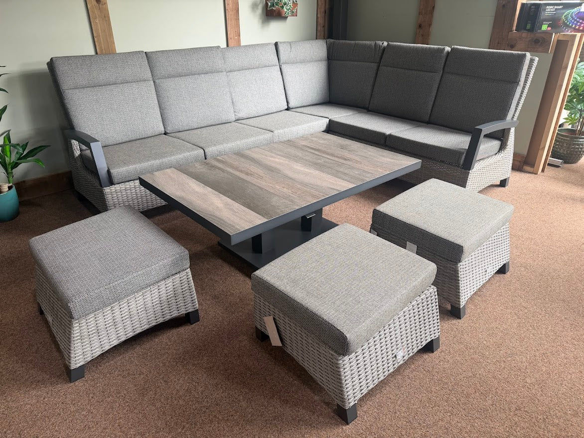 Outdoor Modular Corner with Adjustable Table in Pewter |  Kendal By Vila