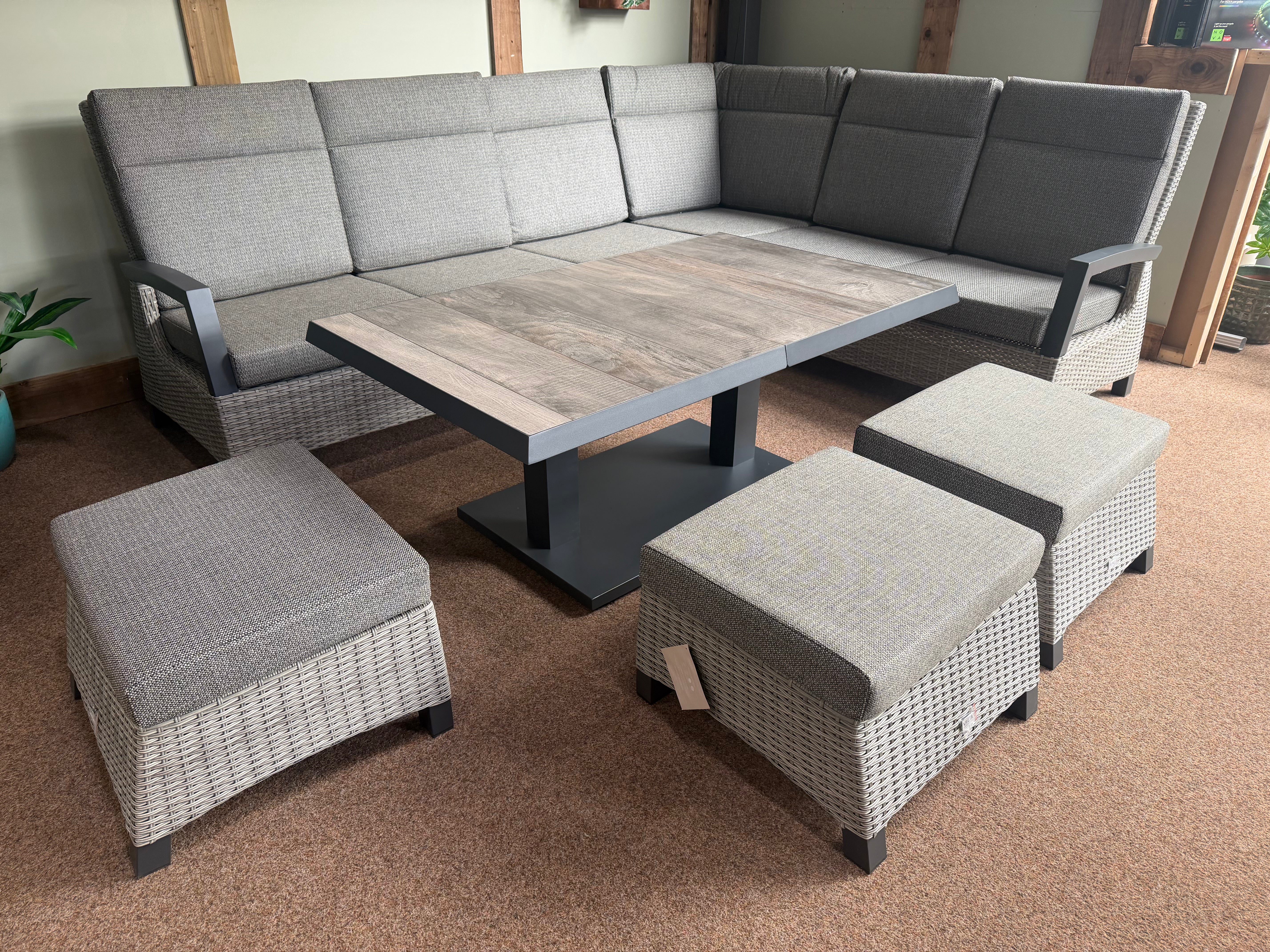 Outdoor Modular Corner with Extending & Height Adjustable Table in Pewter | Kendal By Vila